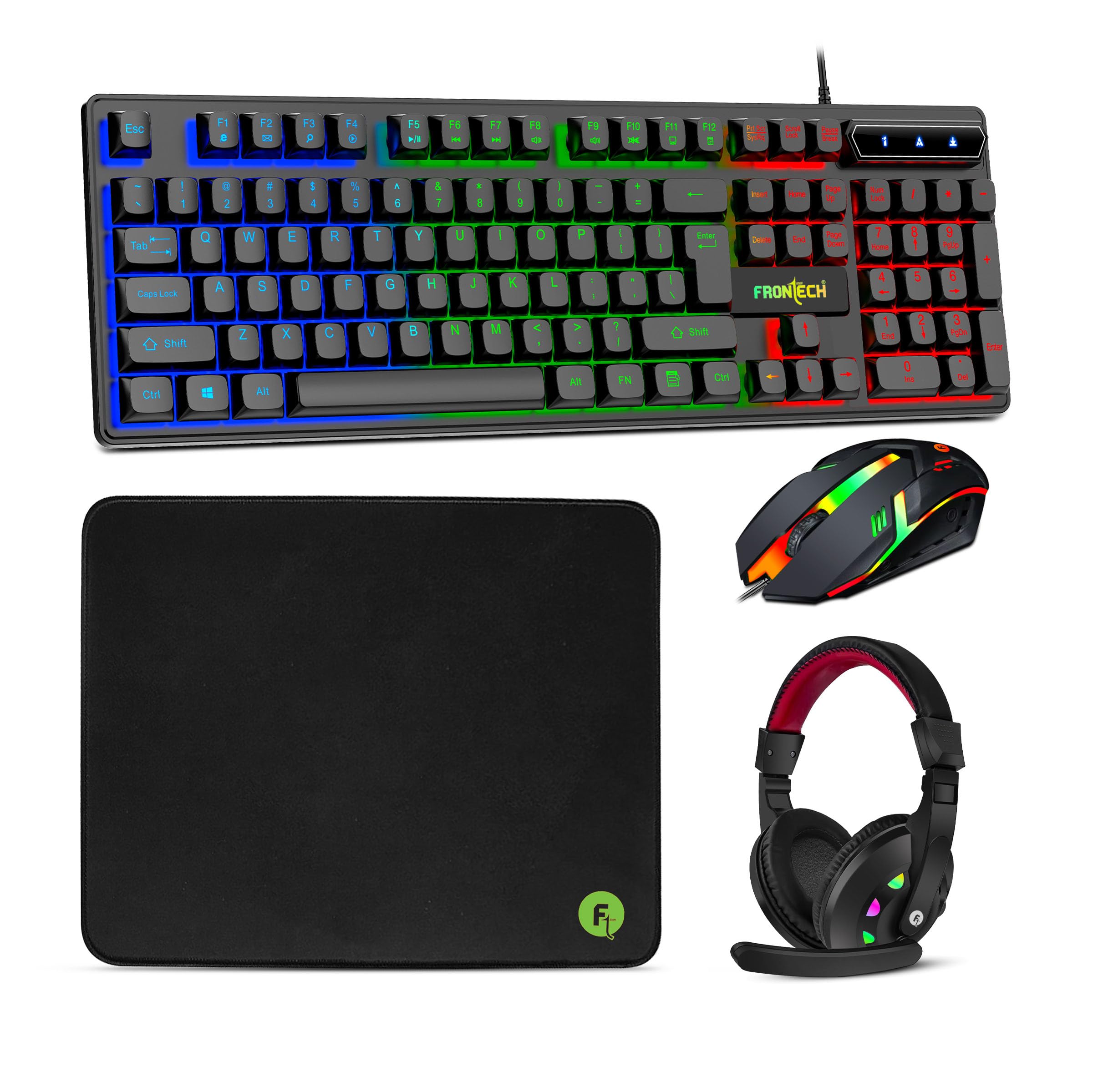 FRONTECH Dragon Warrior 4 in 1 Gaming Combo Set of Gaming Keyboard with RGB LED Backlit, Mouse with 1200 DPI, Mousepad and Premium Gaming Headphone, (KB-0038P, Black)-picture-38