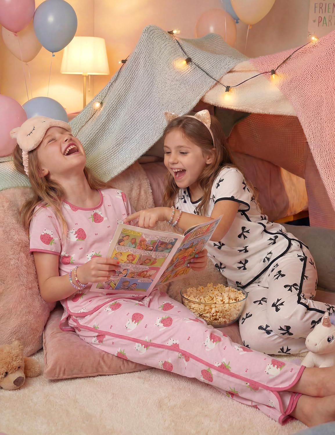 Yoofoss Girls Pajamas Organic Cotton Loose Fit Kids Pjs 2 Piece Sleepwear Short Sleeves & Long Pants Girls Clothes - Image 3