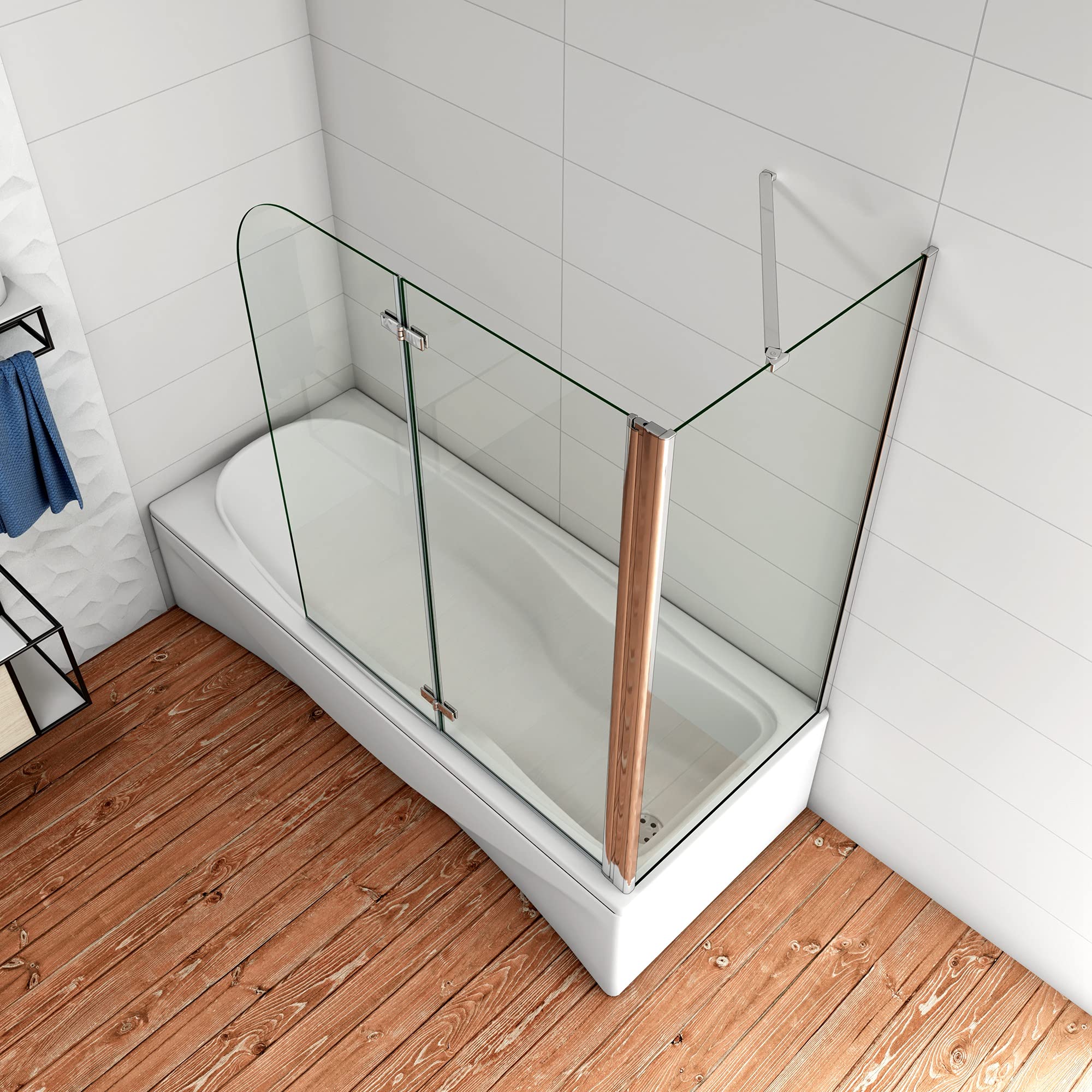 120x140cm Parete Doccia Sopravasca Angolare 2 Ante Pieghevoli con Parete Laterale 70cm Vetro Temperato 6 mm Trasparente Anticalcare Cromato Lucido