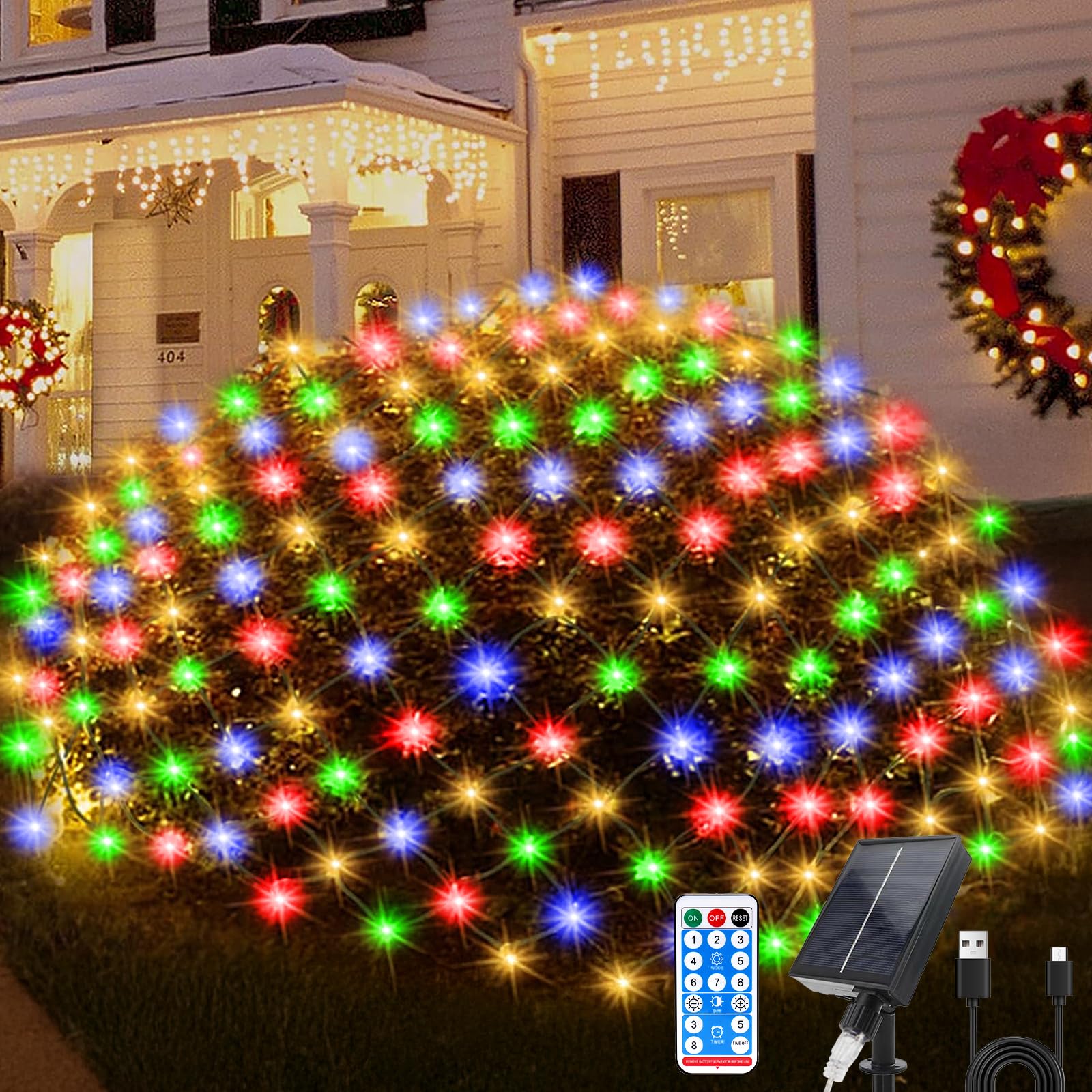 JIMACRO 3 x 2M Solar Mesh Net Garden Light, 8 Modes Solar Mesh Fairy String Light with Timer & Remote, 198 LEDs Solare Net Christmas Garden Lights for Bushes Gazebo Fence Yard