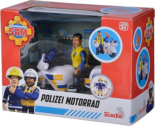 Miniatura 4 de Simba 109251092002 Fireman Sam Police Motorcycle Plus Articulado Malcolm Figura de acción le Pompier, multicolor