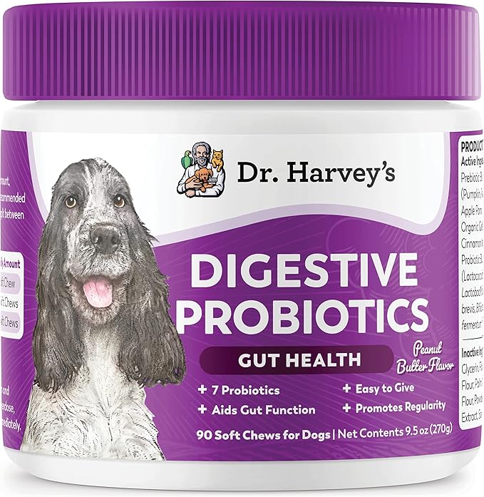 Dr. Harvey's Digestive Probiotic Soft Chews for Dogs, 7 Probiotics for Gut Health