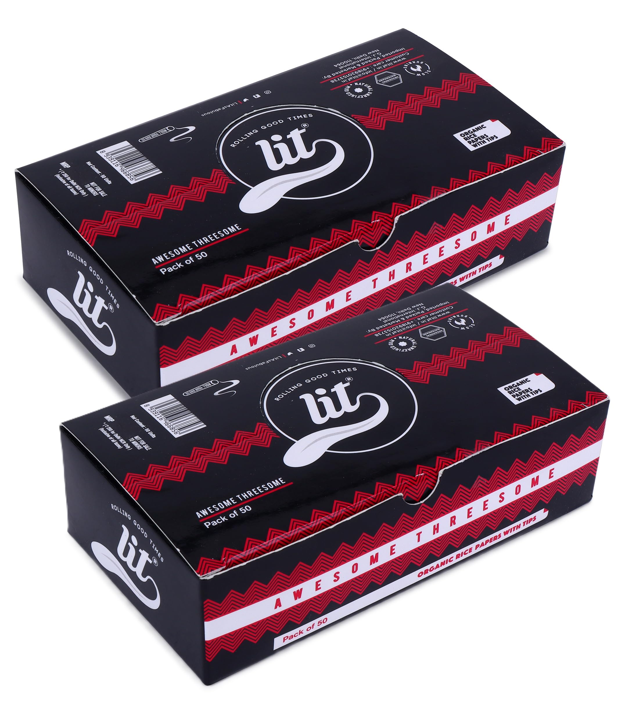 LIT Rolling Paper King Size Awesome Threesome White Rice Litting Paper -50 Packs (total 150 rolling papers and 150 filters) (Pack of 2)
