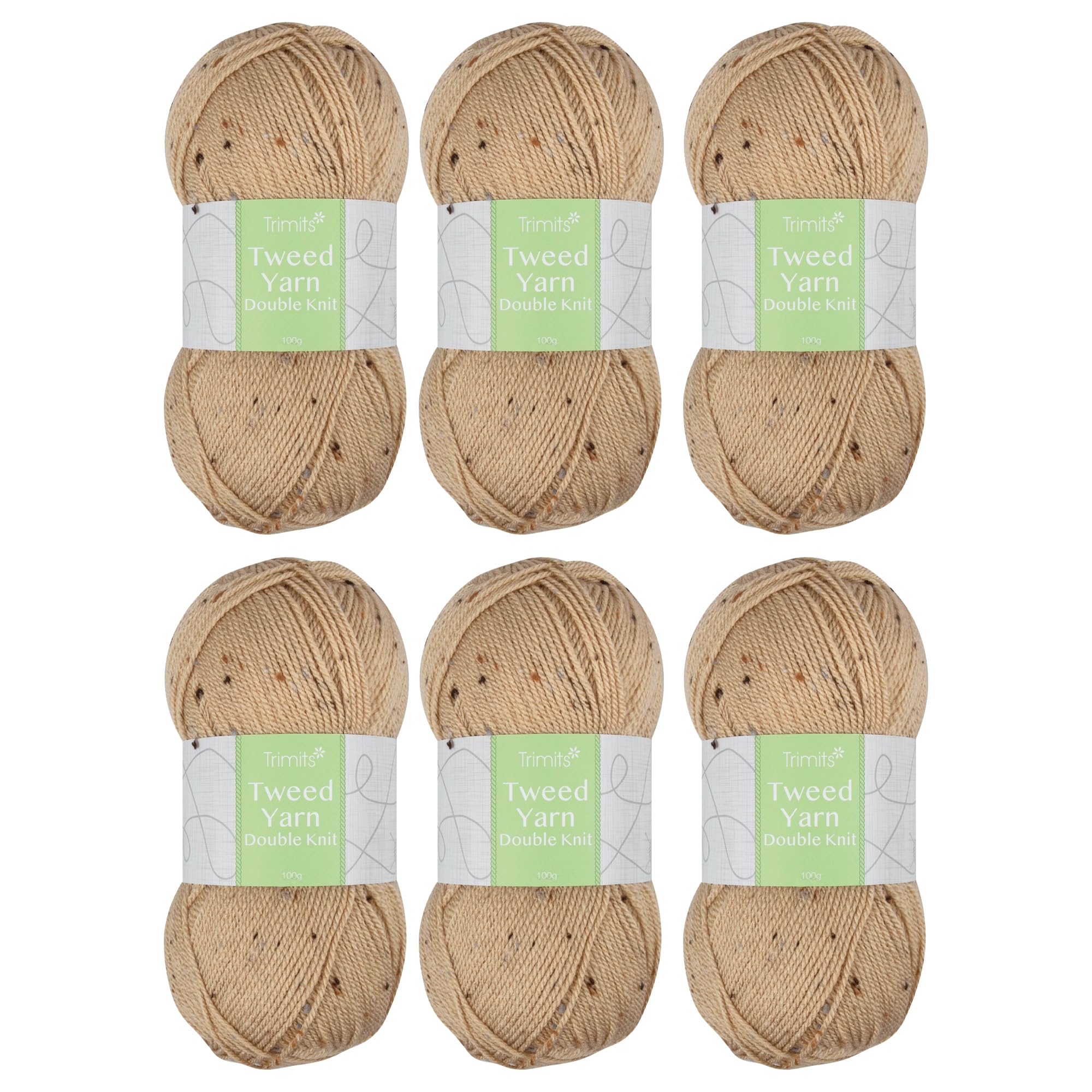Trimits Tweed Double Knit Acrylic Yarn Wool for Knitting and Crochet - 6 x 100g (280 metres) - Soft Touch Easy Care Machine Washable DK Yarn, Oeko-TEX Certified Acrylic Viscose Blend, Beige โ image 1