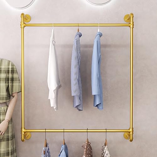 Miniatura 2 de MaiRHK Perchero industrial de metal para ropa, para colgar en la pared, barra de almacenamiento para armario, vintage, comercial, para pasillo,