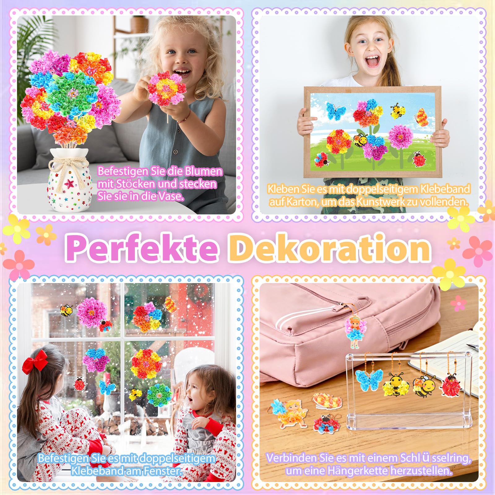 Aragallant 16Pezzi Kit Lavoretti Creativi Per Bambini - Con Vaso & 8 Fiori & 2 Farfalle & 2 Elfi & 2 api & 2 Insetti, Fiori Fai Da Te per Bambine 4 5 6 7 8 Anni, Regali per Bambini e Bambine per Comp