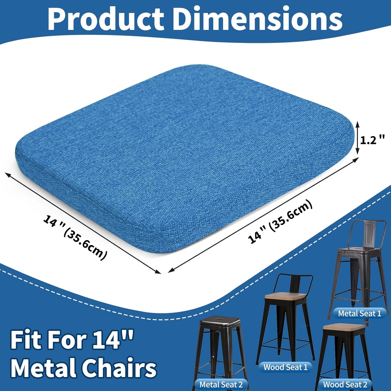 11 Inch Metal Chair Cushions Pads,Iron Chair Cushion,Bar Stool Cushions Magnetic Non Slip Small Seat Cushion 4pcs(Square,Blue,11x11x1.2in)