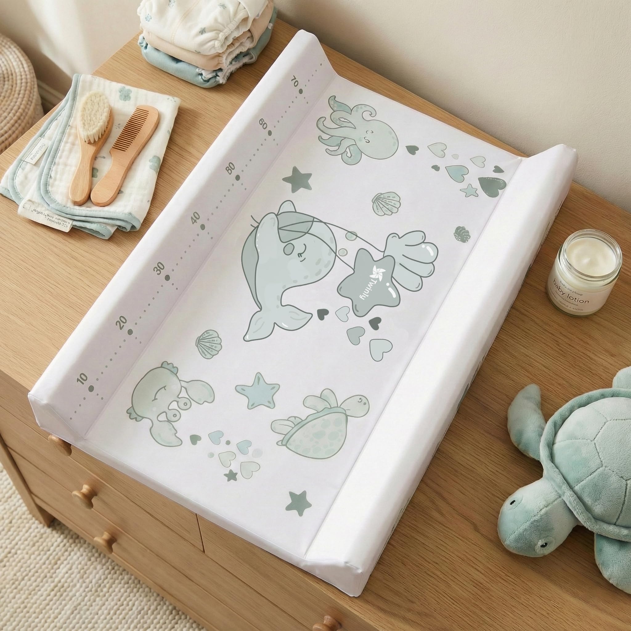 Twinly Bubbly Fasciatoio Neonato con Termometro Integrato - Vaschetta Bagnetto Pieghevole 2 in 1 - Accessori Neonato Utili 0-3 Mesi - Materassino Impermeabile (verde)
