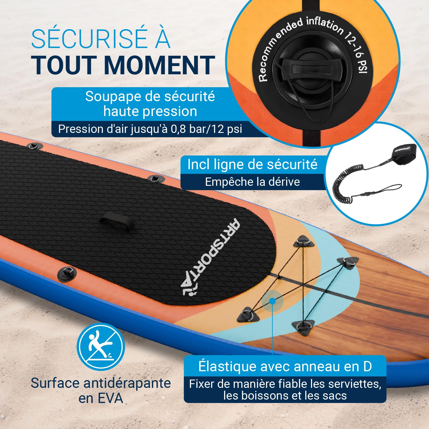 ArtSport Planche Paddle Gonflable 320 cm avec Siège Kayak, Support Caméra Action, Capacité 150 kg