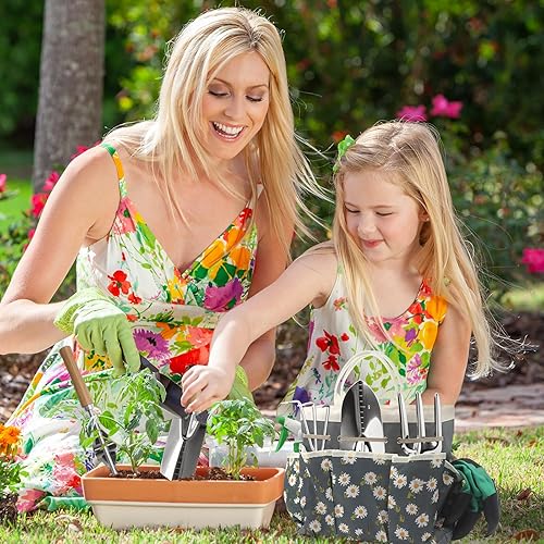 Miniatura 7 de Juego de herramientas manuales de jardinería de 11 piezas con bolsa organizadora de herramientas de jardín duradera, resistente al óxido y elegante,