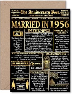 Stuff4 Gold 69th Anniversary Card for Men Women - Golden Newspaper Married in 1956 - Happy 69 Year Wedding Anniversary Card for Partner Wife Companion Husband, A5 Anniversaries Greeting Cards