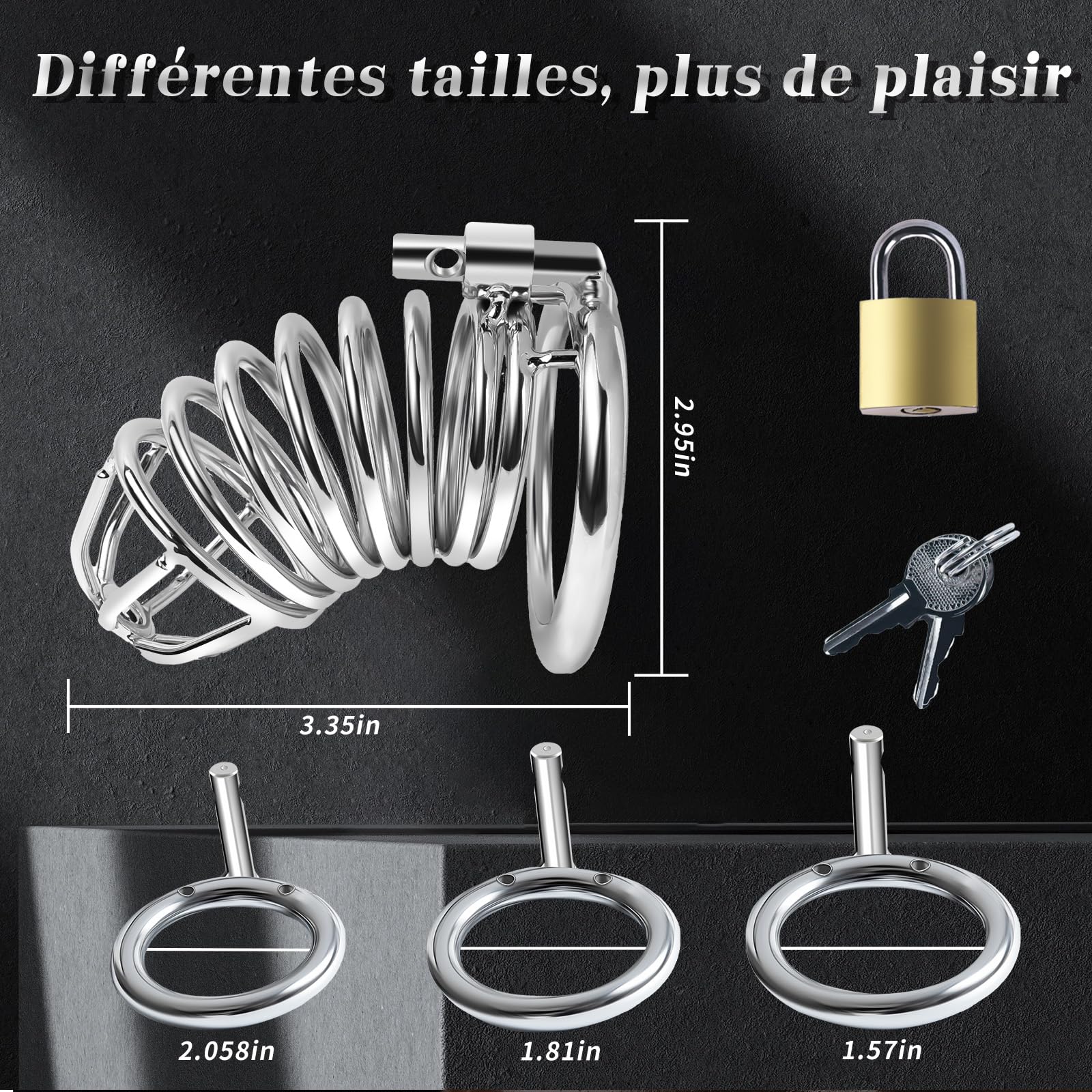 Cage de Chasteté pénis Cage à Pénis Chastity Cage Man avec 3 Tailles Anneaux de Pénis et Ceinture auxiliaire élastique,Bondage BDSM avec Ceinture de Chasteté Sex Toýs Couple