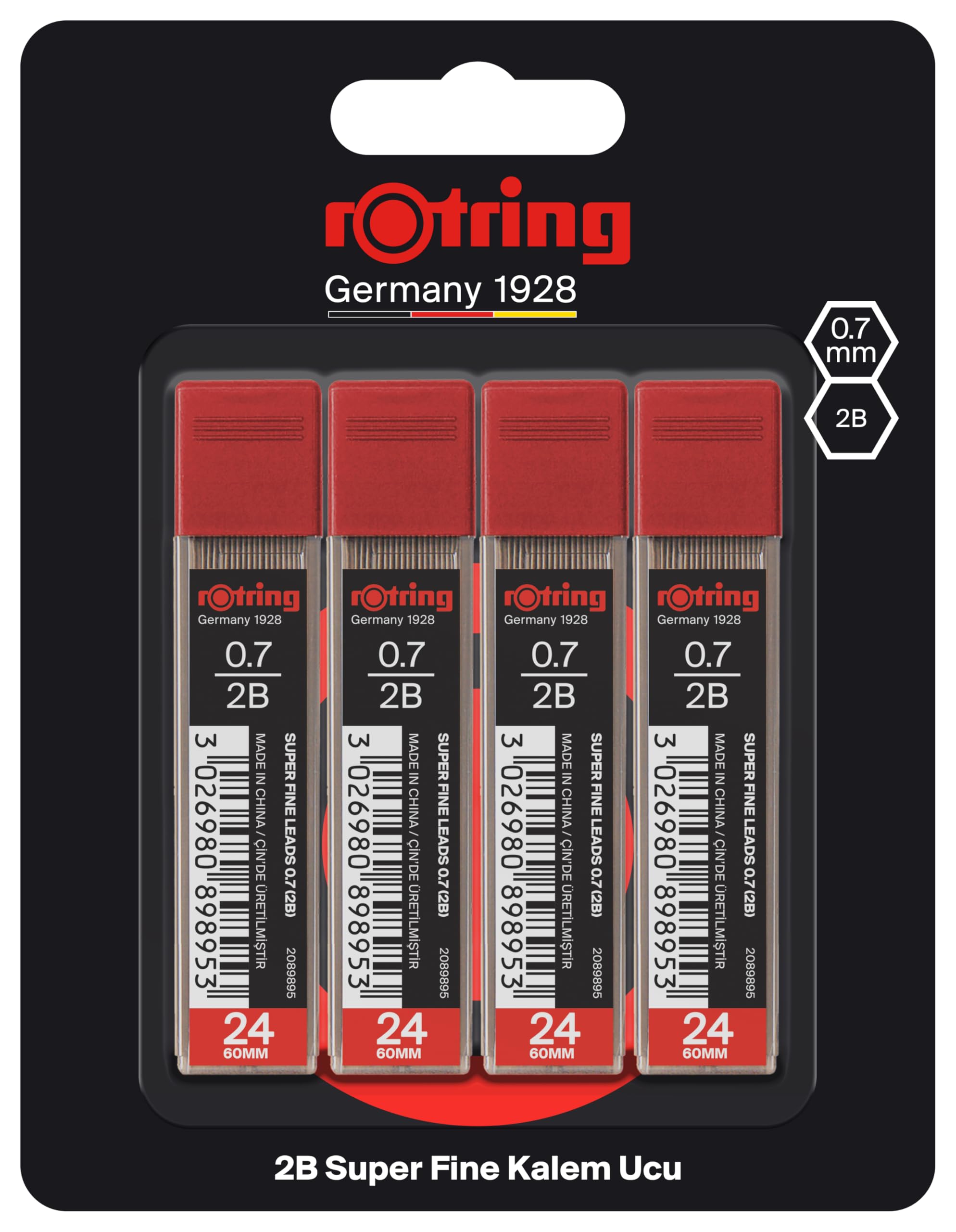 Rotring 0,7 mm 2B super polimerowe wkłady ołówkowe do ołówków mechanicznych, łącznie 96 wkładów, 4 tubki