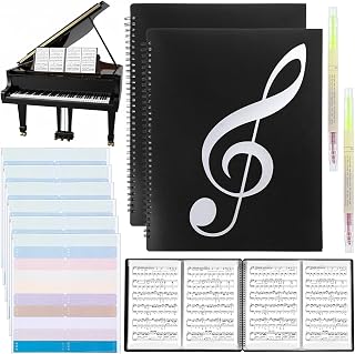 2 Pack Music Sheet Folder 4 Page, 4 Sheet Music Folder Piano Binder, 60-Sheet Capacity, 12.6 x 8.7 Inch, PP Black, Writable Choir Folders for Band