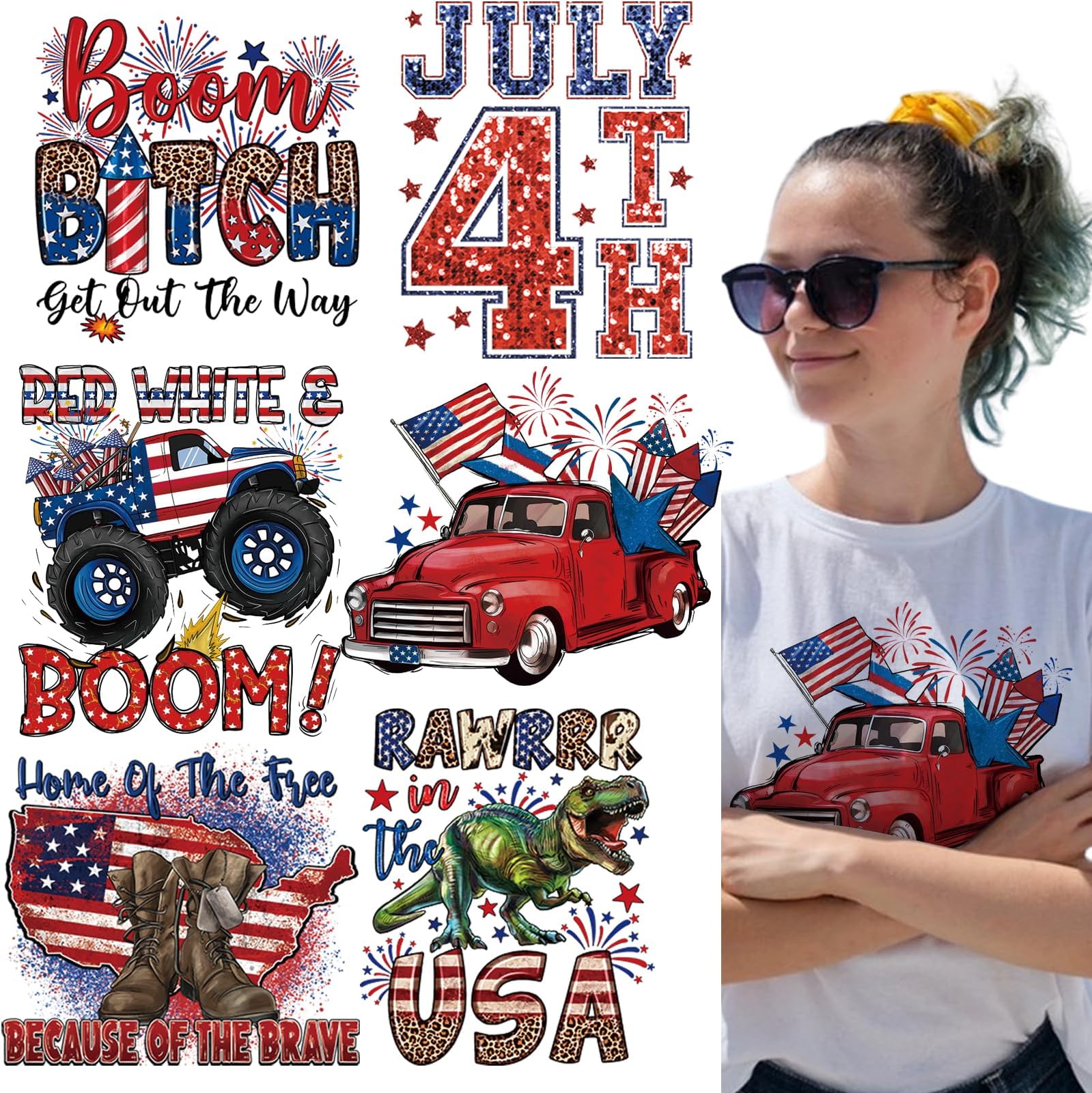 36-Piece Patriotic Iron-On Transfers - 4th Of July Heat Transfer Vinyl For Clothes & DIY
