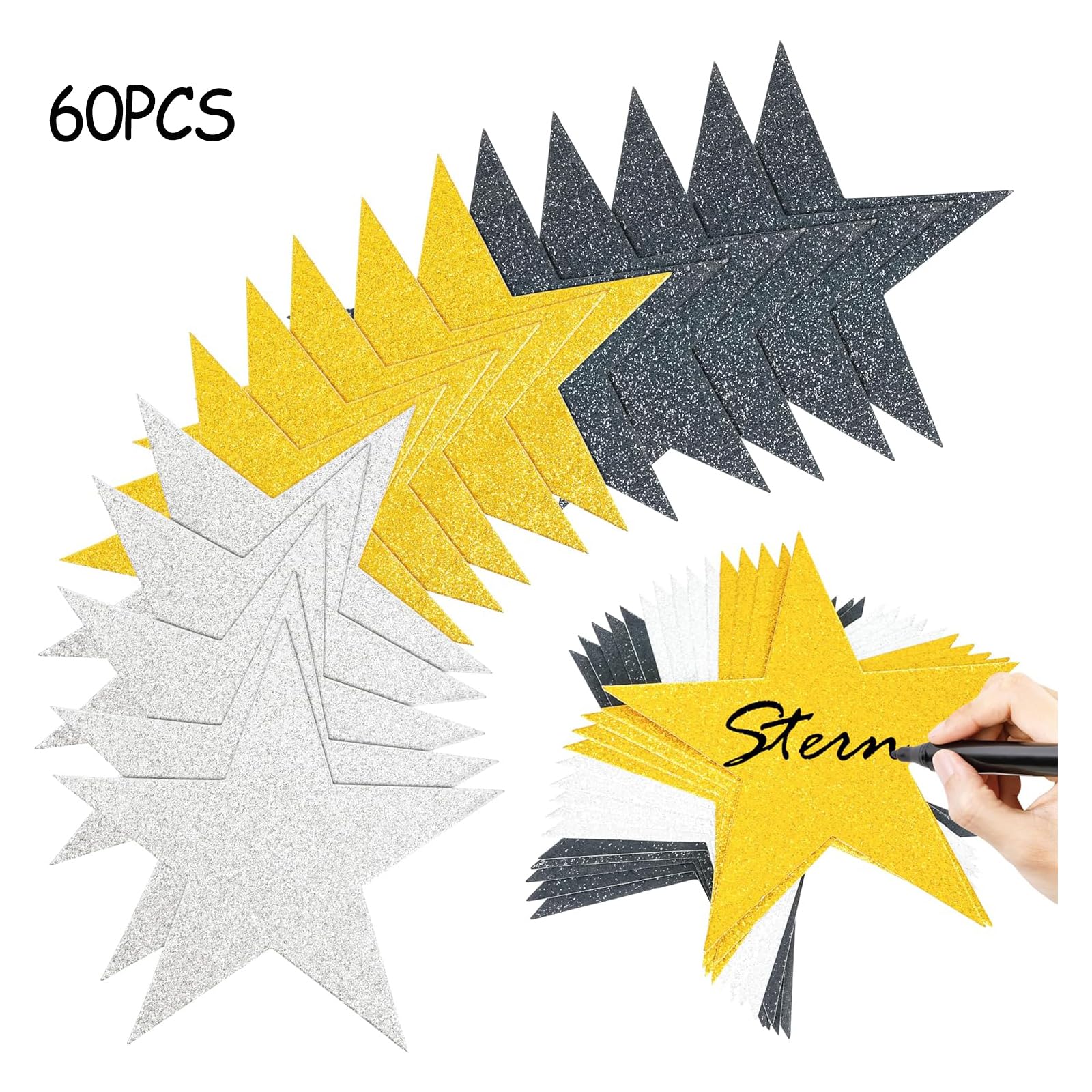 60 Piezas Estrellas de Papel Recortado, Recortable de Papel con Purpurina Estrella, Decoración Estrellas Doradas, Decoración de Estrellas de Purpurina, para Bricolaje Aula Pared Tablero Boda