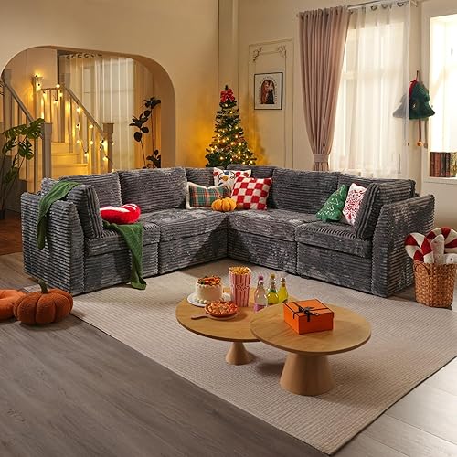 Sofá modular modular en forma de L, cómodos sofás seccionales de gran tamaño para sala de estar, sofá cama convertible con diván para apartamento