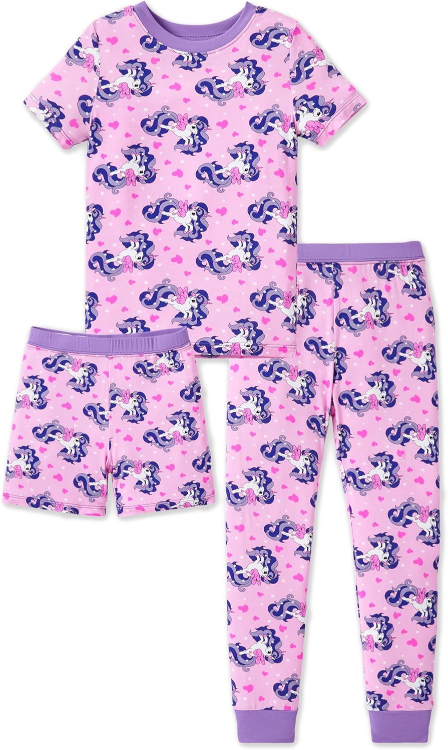 PATPAT Bamboo Viscose Pajamas Sets for Boys Girls Kids Toddler, 3 Pack Shorts & Pants Sleepers, Ultra-soft Snug Fit Pjs 2-12Y