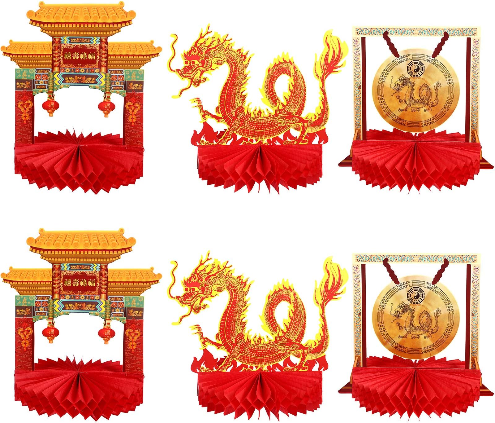 6 Piece Chinese New Year Party Decorations Asian Gong Centerpiece Asian Architecture Dragon Centerpiece for Chinese New Year Table Decorations Party Supplies Oriental Party Decorations Spring Festival