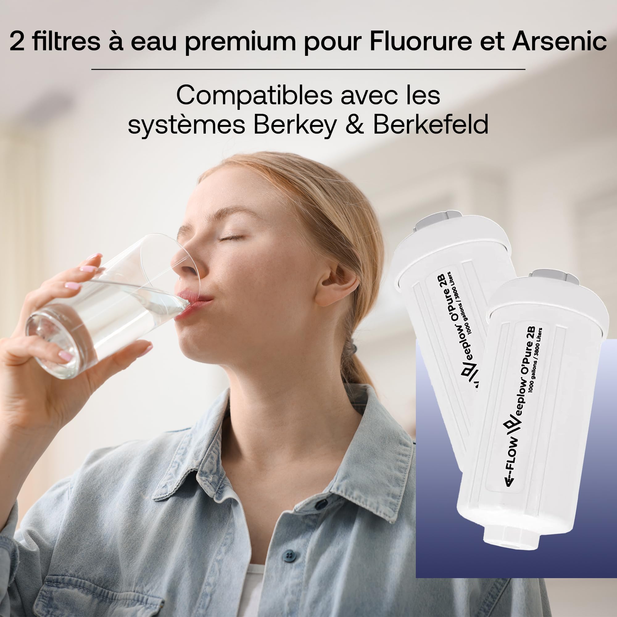 Weeplow O'Pure 2B 2PF-2 Filtre à Eau pour Systèmes Gravitaires Berkey Lot 2 | Réduction du fluorure et de l'arsenic. Compatibles avec les filtres à charbon O'Pure 2 et Black Berkey. Lot de 2 éléments.