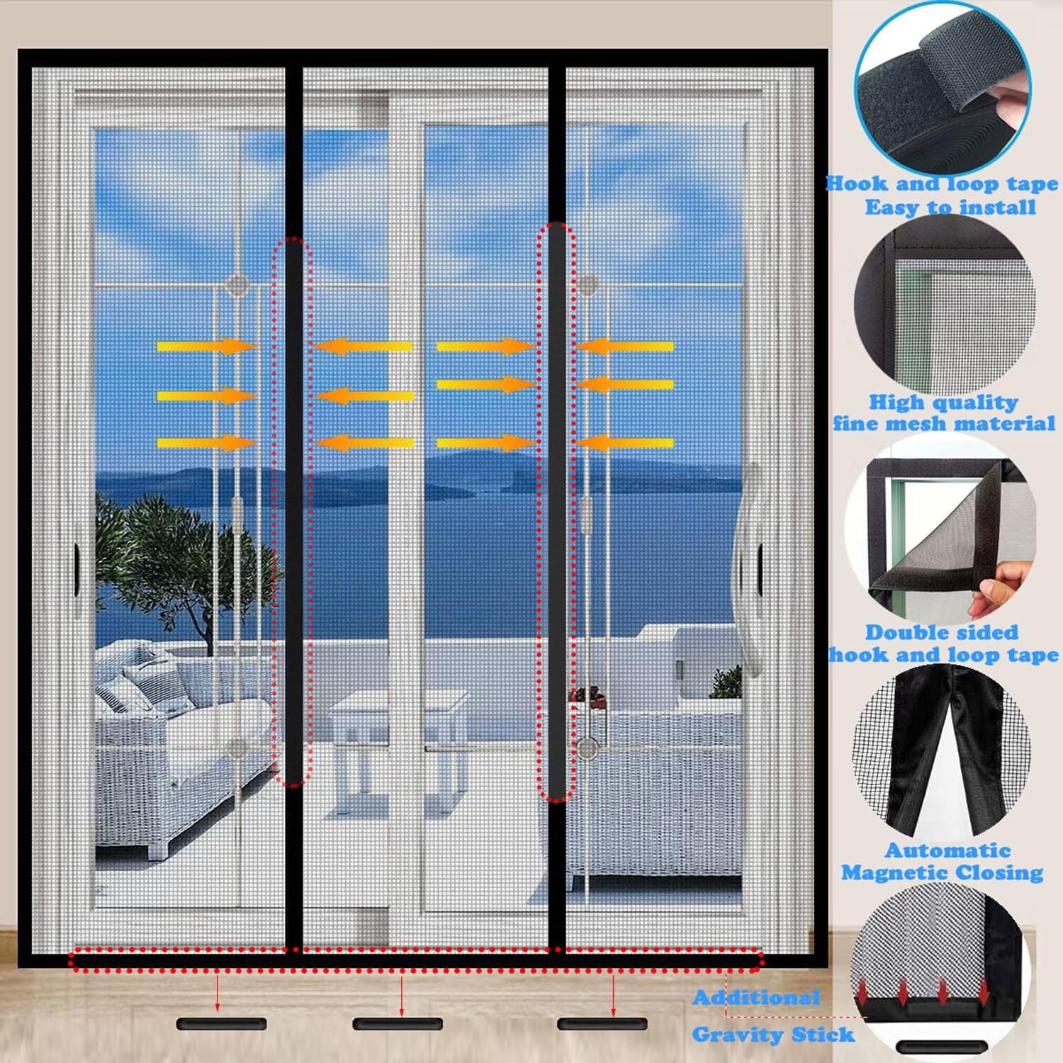 Moustiquaire Porte Fenetre, 300x215cm Moustiquaire Fenetre Magnetique, Rrideau Anti Mouches pour Porte Exterieur/Couloirs/Patio Installation facile sans percer,noir