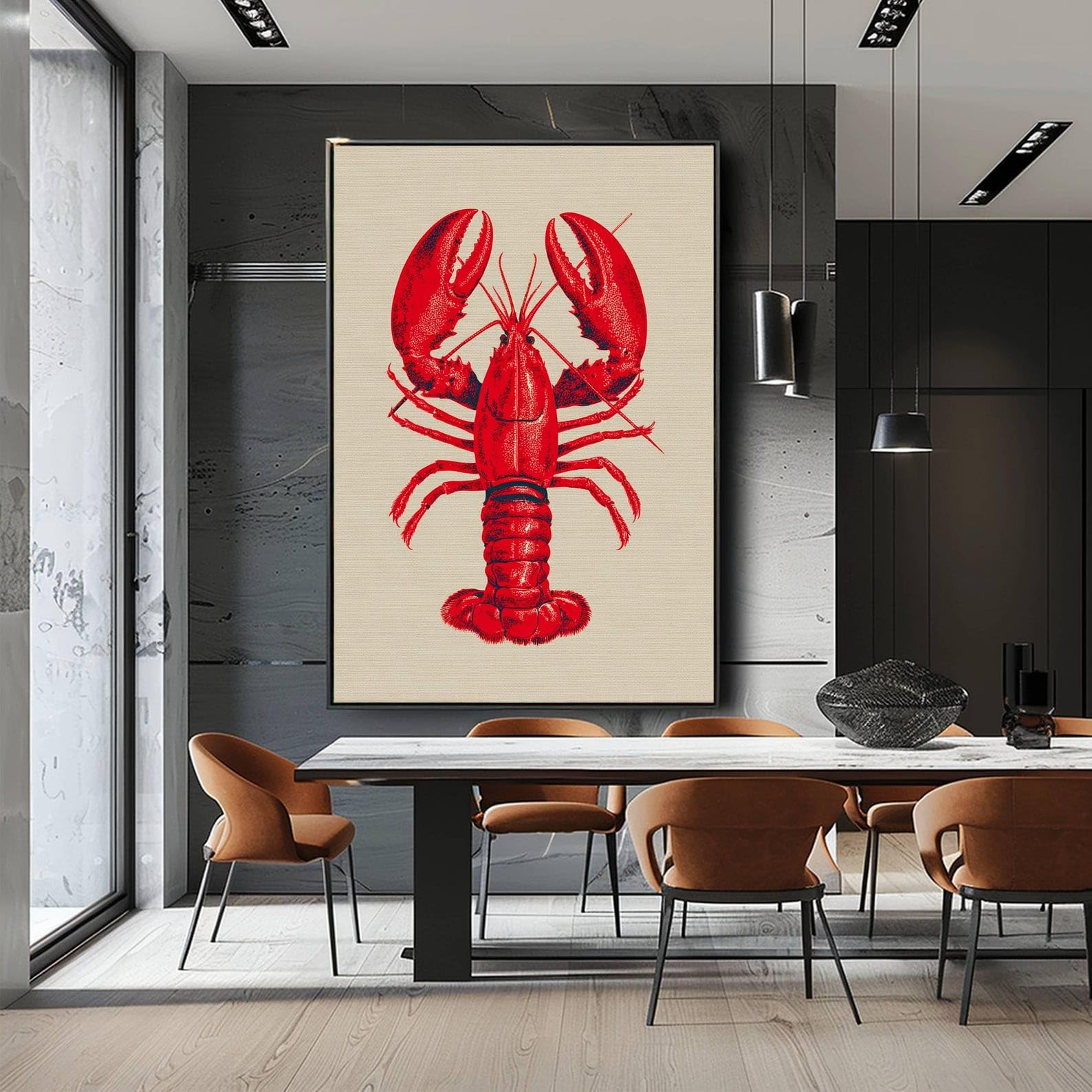 TONGYINLI Plakat i wydruki, obraz czerwonego homara, letnia sztuka ścienna na plaży, obraz ścienny z owocami morza do jadalni, dekoracja kuchni (50 x 75 cm/ramka wewnętrzna)