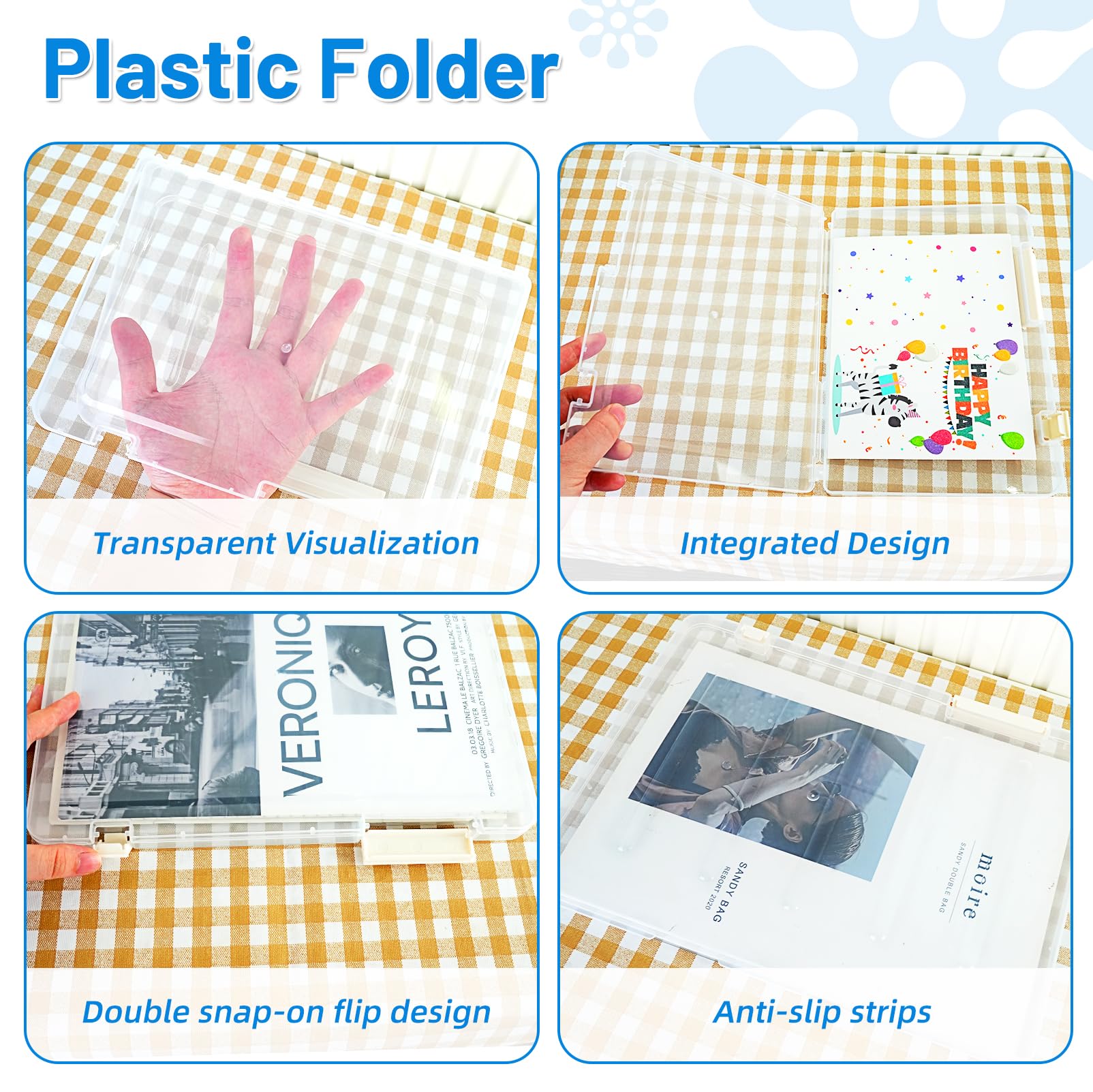 QZDAFFIC 6 Pack Plastic Box Files A5, Clear Folders File Storage Boxes with Lids & 20 Sheets Sticky Labels, Dustproof Portable Filing Folder for Office Supplies School Home - Image 3