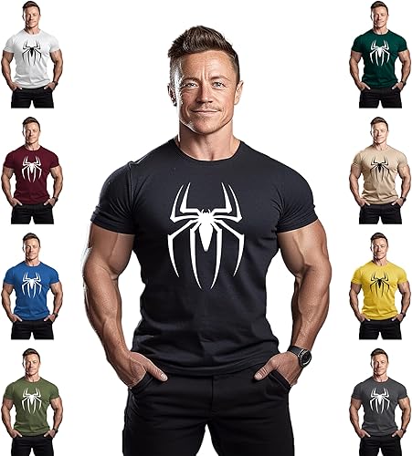 Miniatura 3 de ReedCA Spider - Mens Bodybuilding T-Shirts Gym Training Top Fashion Workout Tee Muscle Short Sleeve