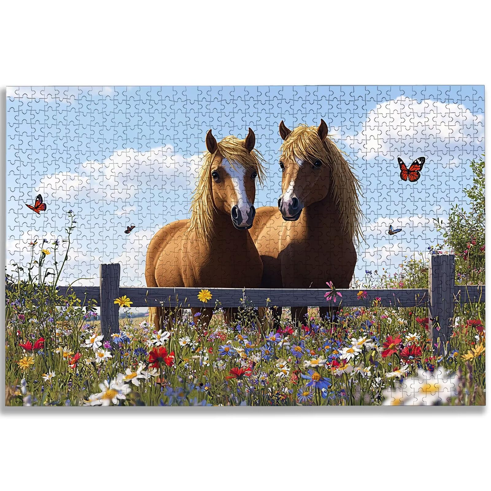 Puzzle Cheval 2000 Pièces Adultes, Puzzle 2000 Pièces pour Adultes et Enfants à Partir de 14 Ans, Ferme Puzzles Bois de Qualité Supérieure avec Une Boîte d'Emballage Exquise, Cadeau Femme/Homme, -1313