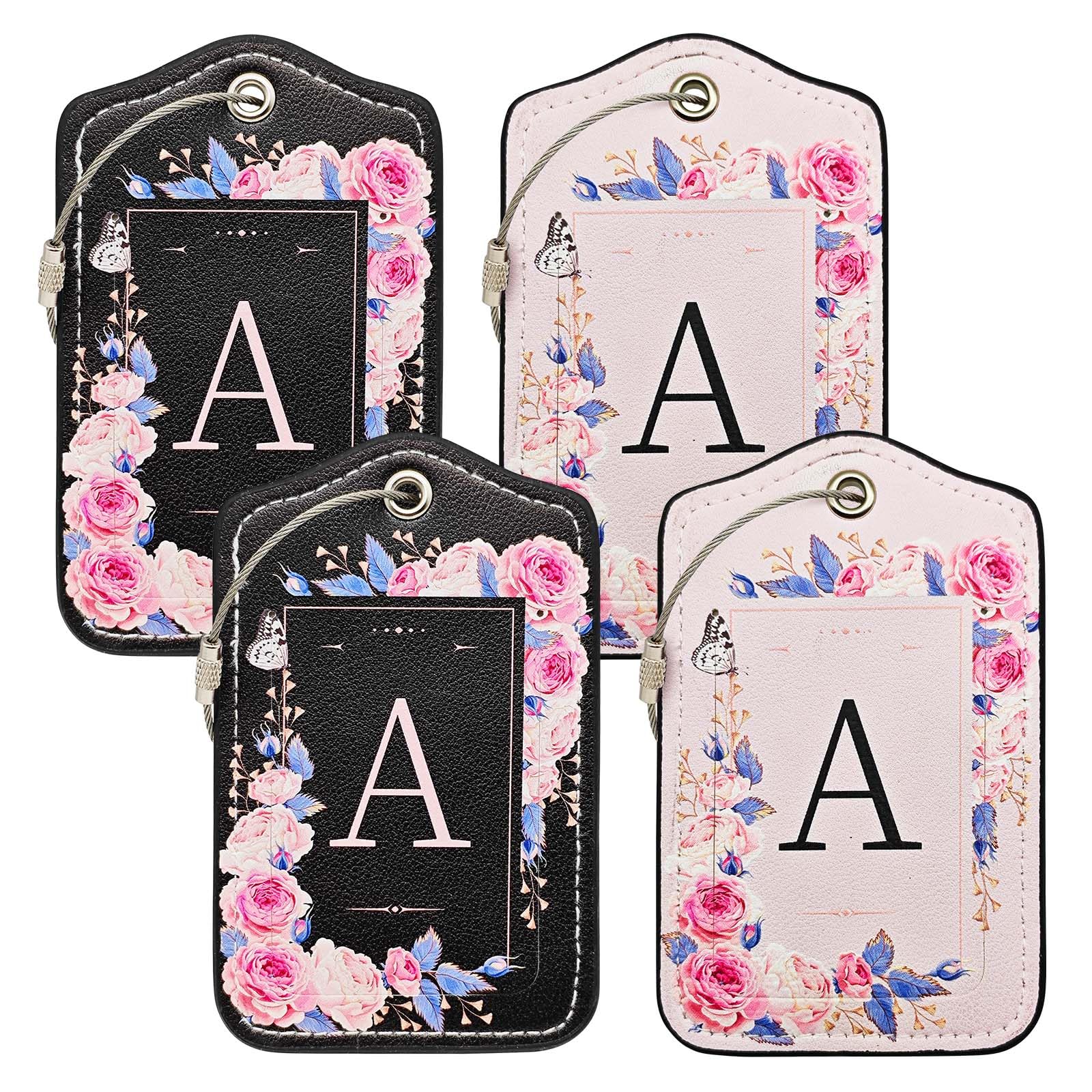 Initial Luggage Tags for Suitcases 4 Pack TSA Approved, PU Leather Luggage Suitcase Tags for Travel Baggage Name Personalized, Bag Tags for Easy