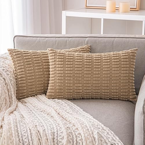 Paquete de 2 fundas de almohada decorativas de pana de otoño de 12 x 20 pulgadas para sofá, cama, sala de estar, funda de cojín rectangular a rayas