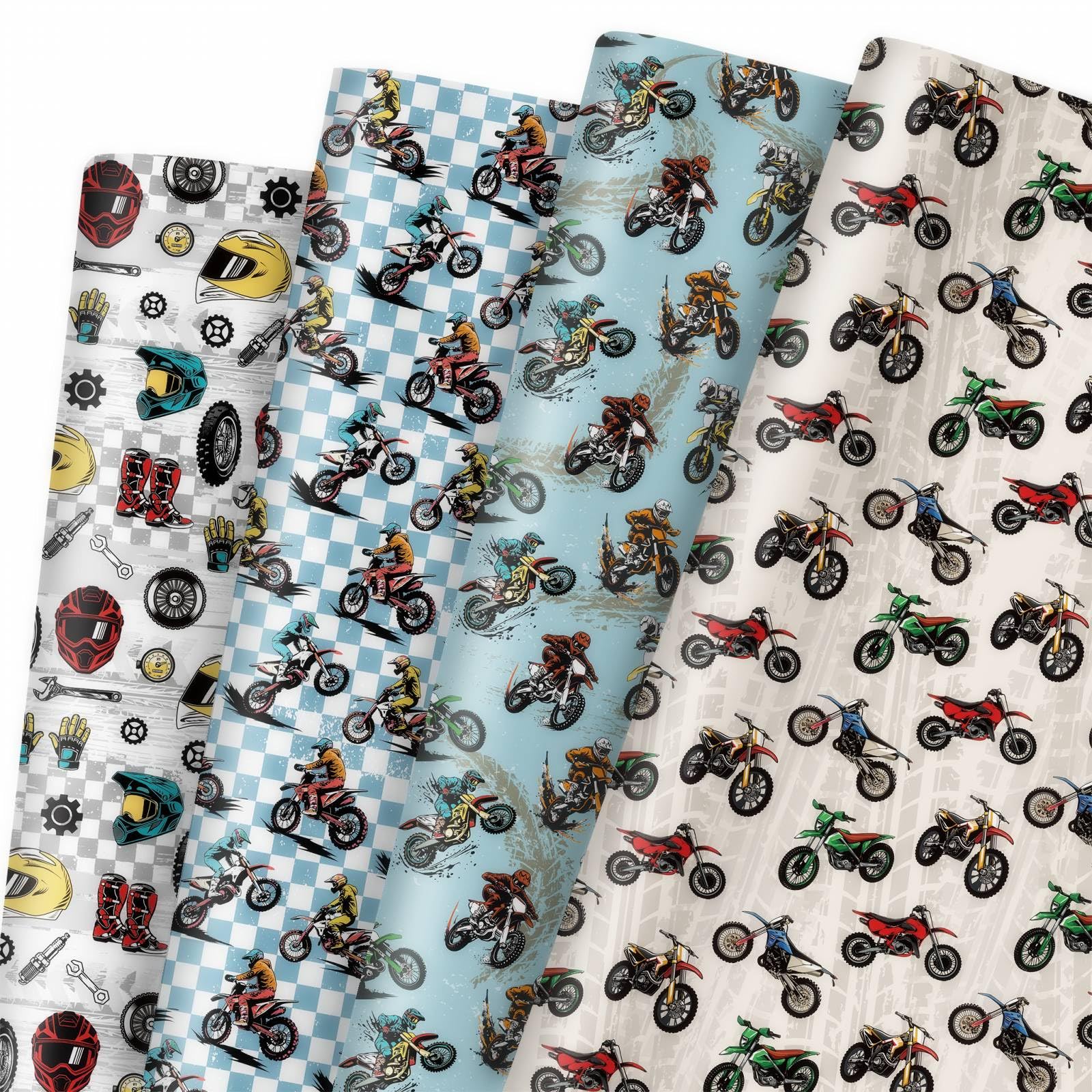 Photo 1 of 12 Sheets Motorcycle Wrapping Paper, Retro Motorbike Gift Wrap Sheets, Dirt Bike & Racing Motorcycle Gift Packing Paper for Birthday Party Motocross Theme Decorations Father's Day Men Boys, 28 x 20 IN