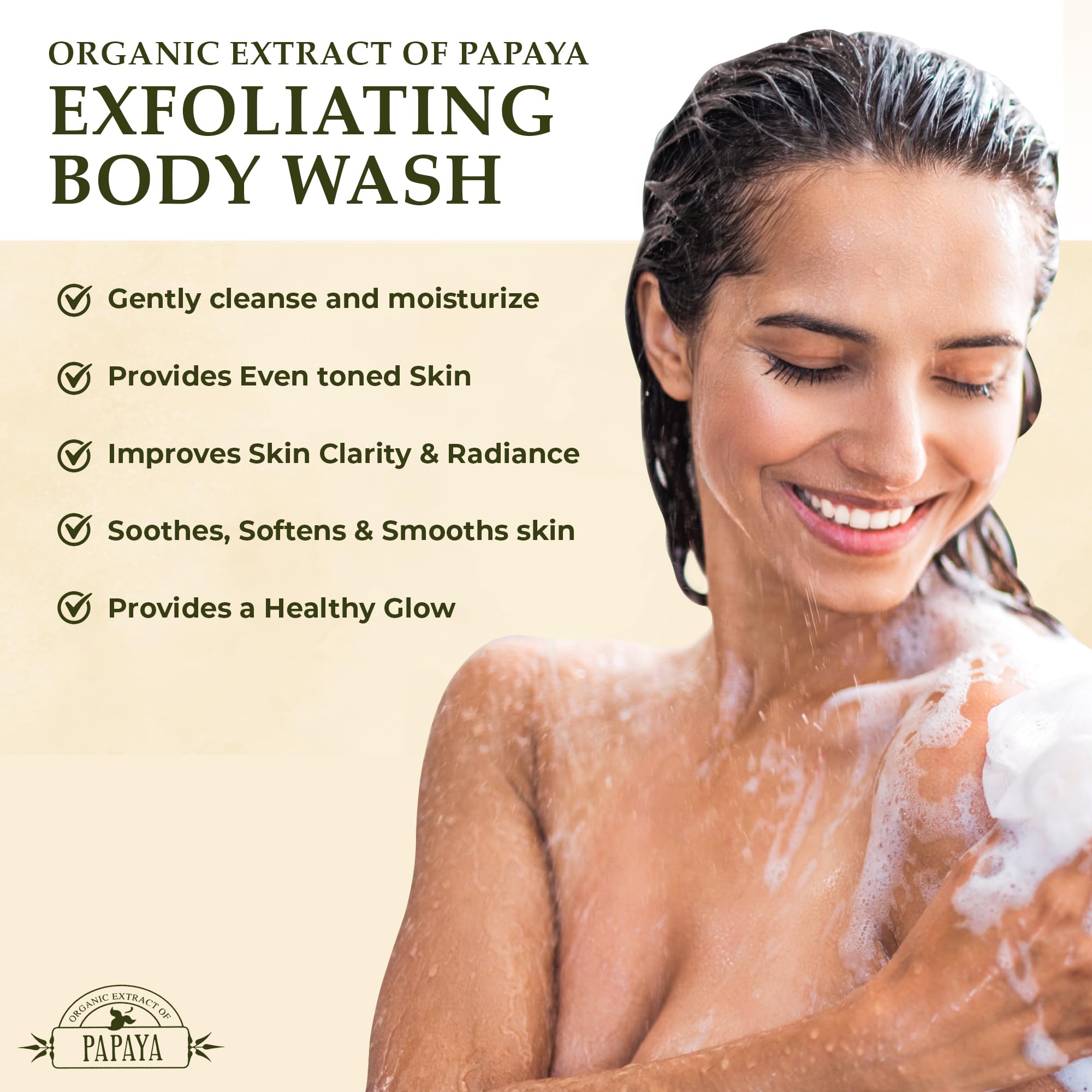 OMIC Organic Extract Of Papaya Exfoliating Body Wash, 33.8 Fl oz 1000ml, with Papaya Oil and Shea Butter