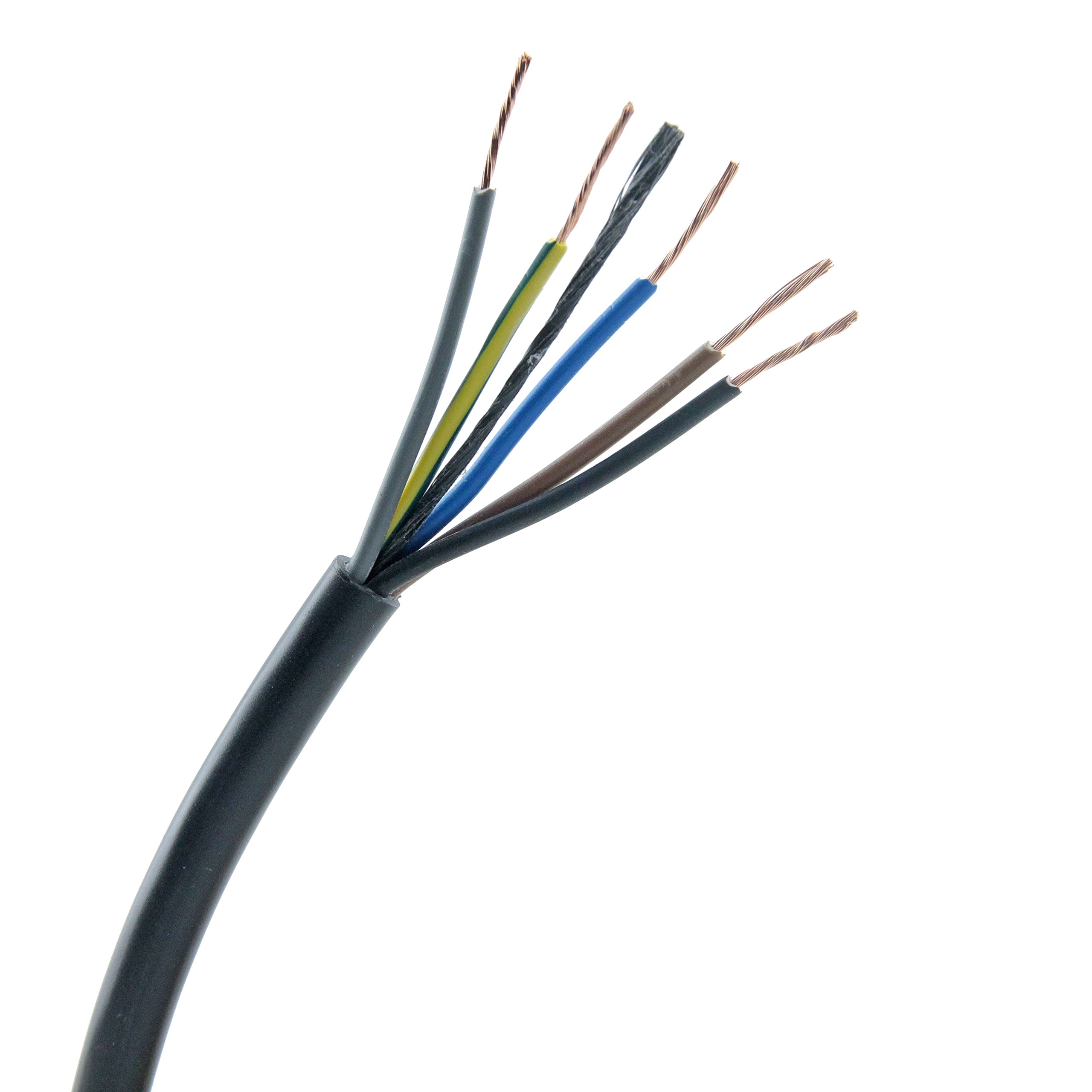 Zexum894 5 Core PVC Flexible Power and Lighting Cable Round Flex 3185Y, Black, 10 m