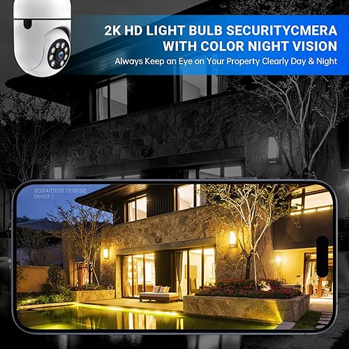 Miniatura 8 de Cámara de seguridad con bombilla, cámaras de seguridad WiFi de 2.4G 5 GHz, inalámbricas para exteriores e interiores, cámaras de bombilla 2K para