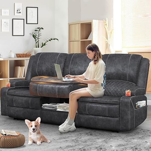 Miniatura 40 de Juego de sofá modular reclinable manual, 7 asientos, sofá modular reclinable esquinero de terciopelo holandés suave, sofá reclinable en forma de L