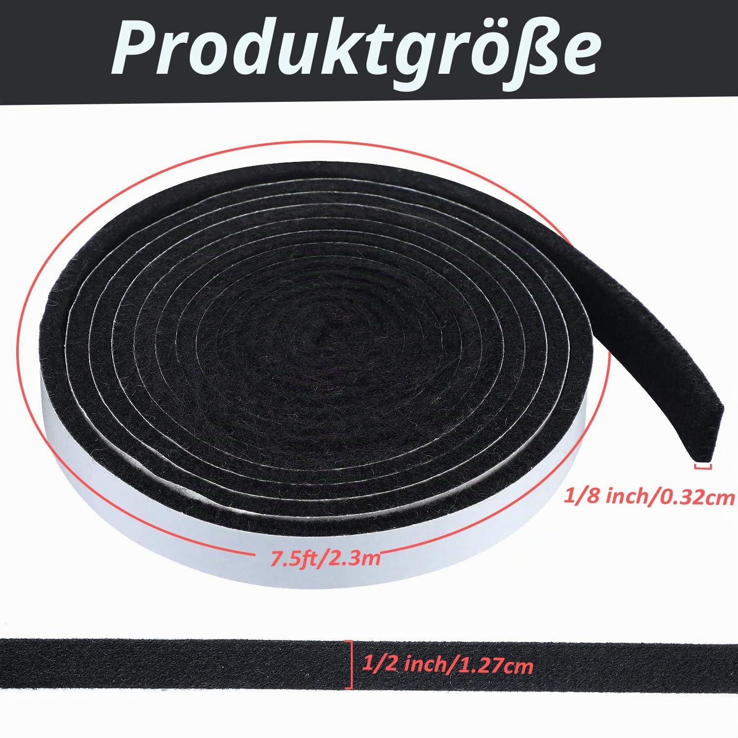 Boao Grilldichtung Schwarzes Smokergrillband Hohe Hitze Grilldichtung Selbstklebende Dichtung, 7,5 Fuß Länge 1/8 Zoll Dicke (2, 0,5 Zoll Breite)