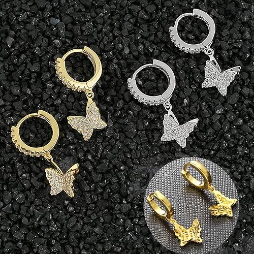 Vista 4 de TKMIRA Aretes de cruz para hombres y mujeres, chapados en oro de 14 quilates, hipoalergénicos, aretes de aro de circonita cúbica