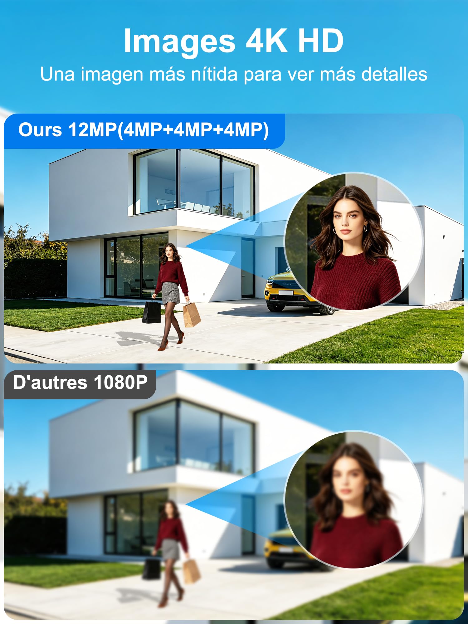 4K Caméra Surveillance WiFi Extérieure à triple objectif,360° PTZ Camera Solaire,12MP Détection Humaine,avec Batterie,Suivi Automatique,Vision Nocturne Couleur,Étanche,Audio Bidirectionnel,2.4/5G WIFI