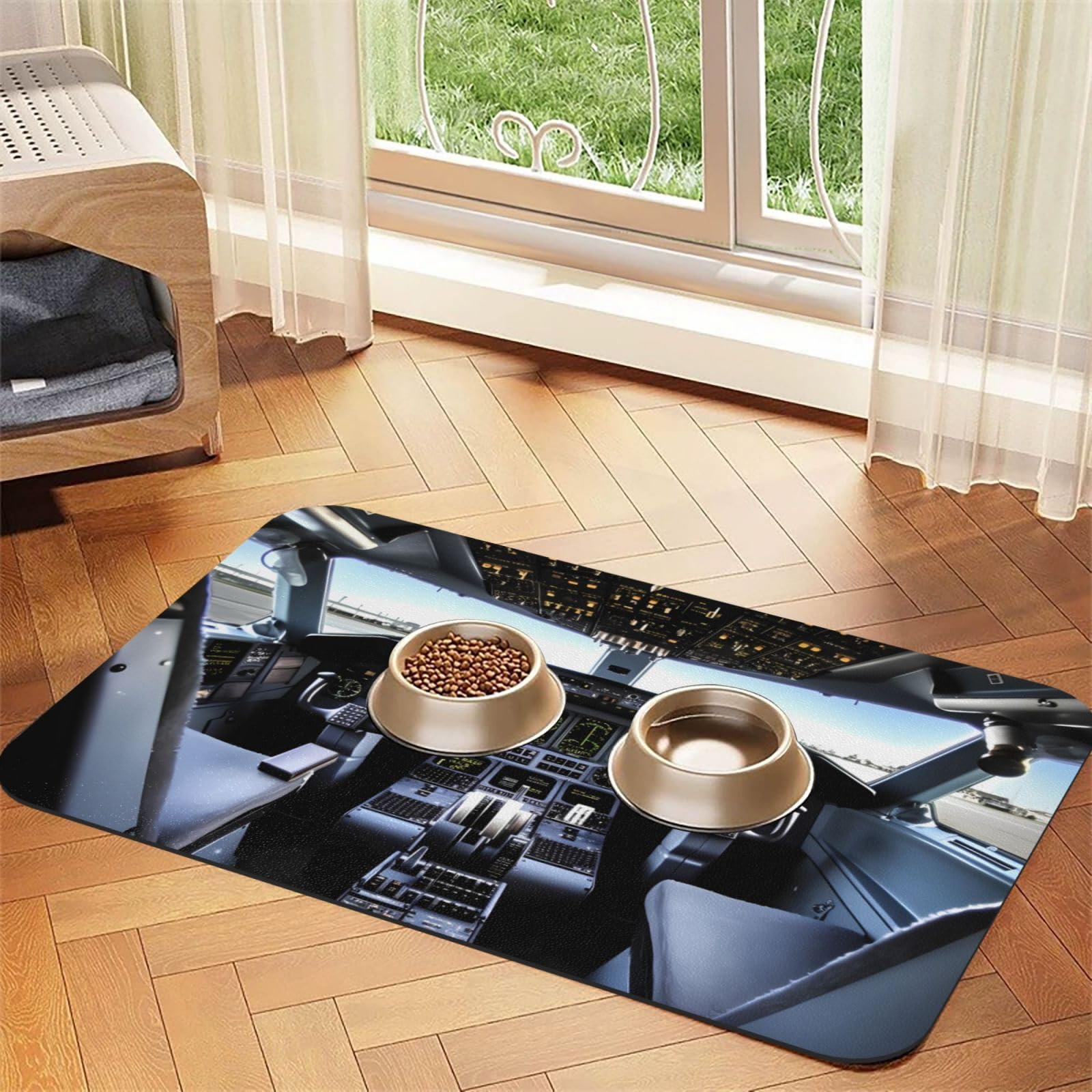 Tapis de nourriture pour chien au design cockpit d'avion en caoutchouc de qualité supérieure