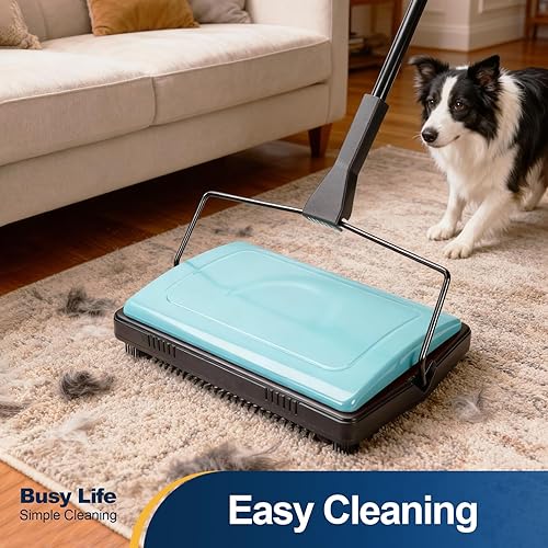 Miniatura 3 de Yocada Carpet Sweeper Cleaner for Home Office Low&Undercoat Carpets Rugs Pet Hair Dust Scraps Paper Small Rubbish Cleaning with a Brush Blue