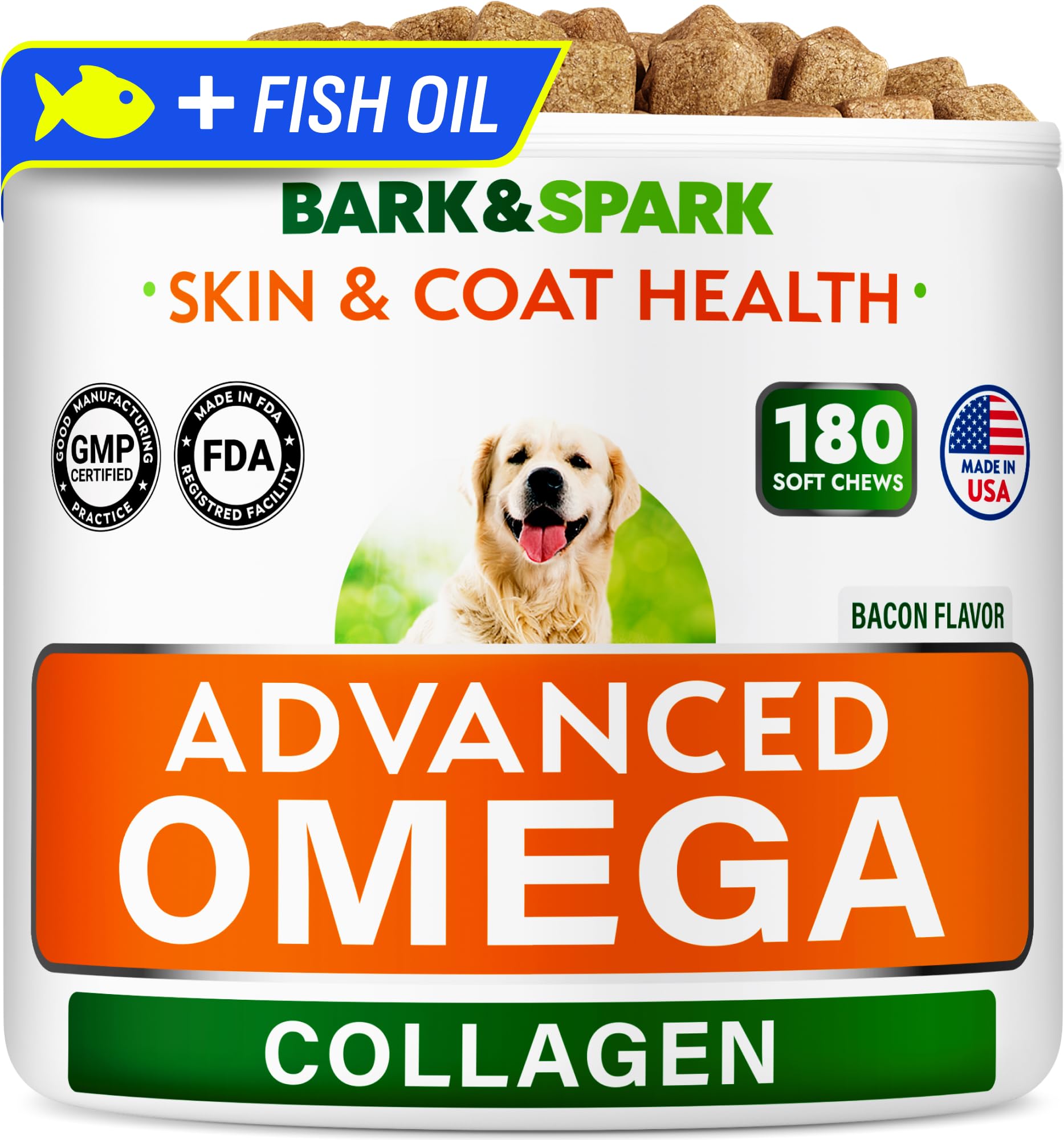 Advanced Omega 3 + Collagen for Dogs - Fish Oil for Skin &amp; Joints Health