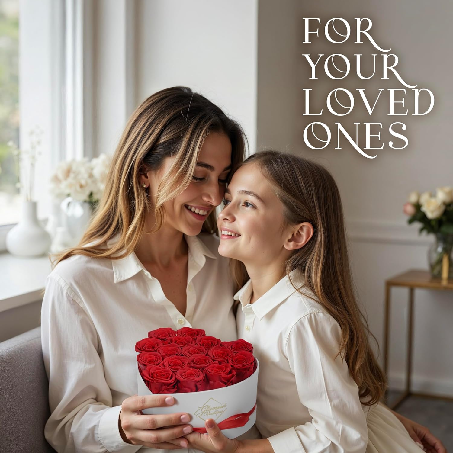 GLAMOUR BOUTIQUE Preserved Roses in a Box - Gifts for Her, Wife & Mom, Rose Flowers Forever Decor for Birthday Gift, Get Well Flower Bouquet Cased in White Box with Cover - Red - 16 (Color-Treated) - Image 6