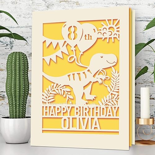 Miniatura 2 de EDSG Tarjetas de cumpleaños personalizadas para hijo, bebé, tarjeta de feliz cumpleaños para niño, nieto, tarjeta de dinosaurio de dibujos animados,