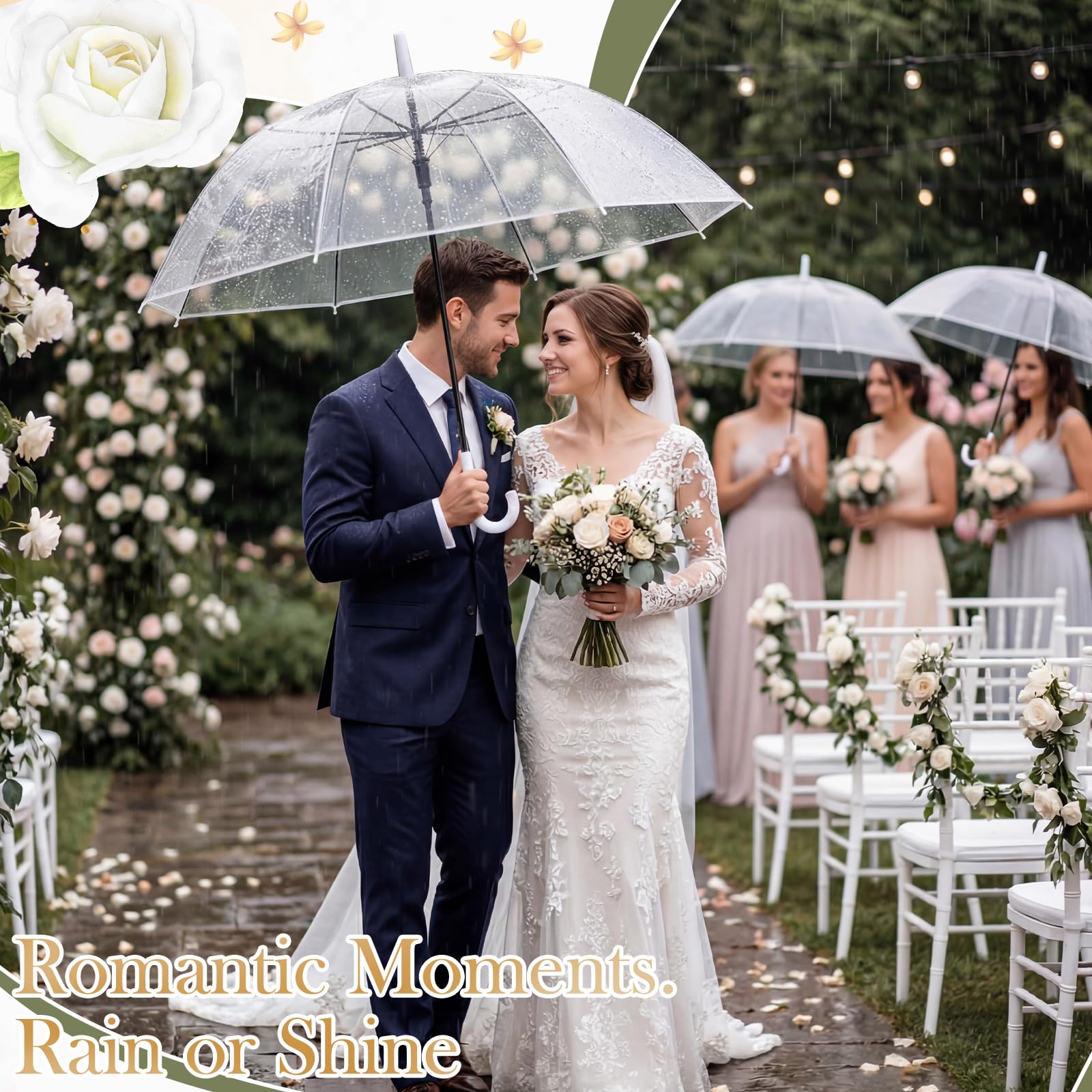 Hestya 12 Stück Transparenter Hochzeitsschirm & Durchsichtige Regenschirm | 102 cm Transparenter Regenschirm Hochzeit für Braut, Brautjungfern - Hochzeitsfotos & Leichter Foto & Dekoschirm