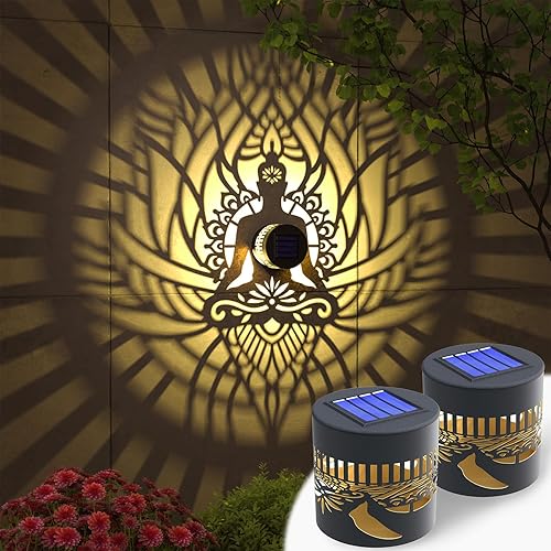 Hapjoy Paquete de 2 luces solares para valla, luces solares para terraza, decoración al aire libre, luces de escalón alimentadas, luces de pared,