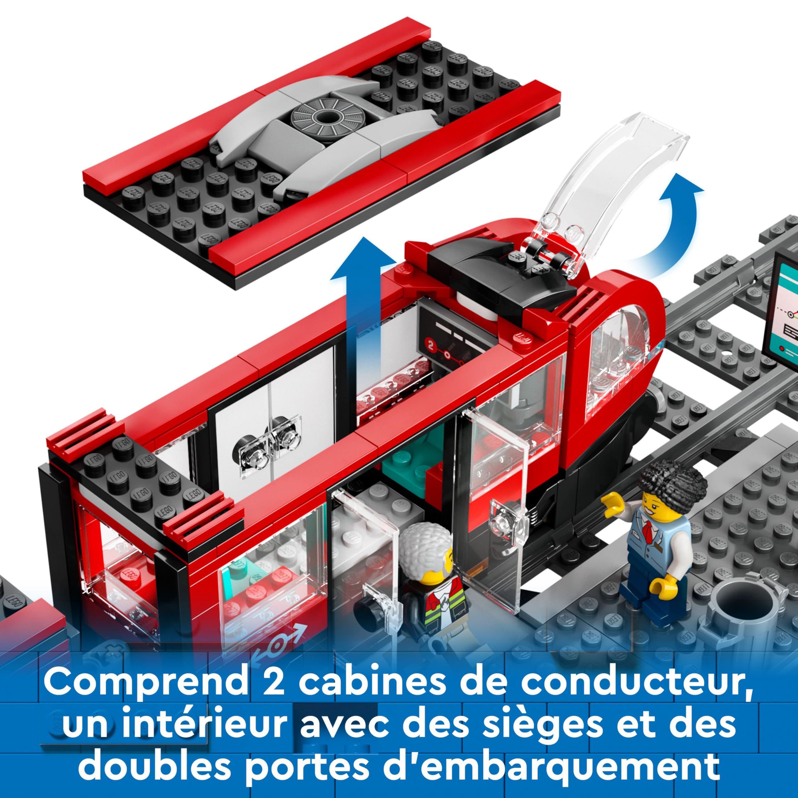 LEGO City Le Tramway et la Station du Centre-ville - Véhicules pour Enfants Garçons et Filles dès 7 Ans, Idée Cadeau d'Anniversaire pour les Fans de Transport - 6 Minifigurines et un Chien-guide 60423
