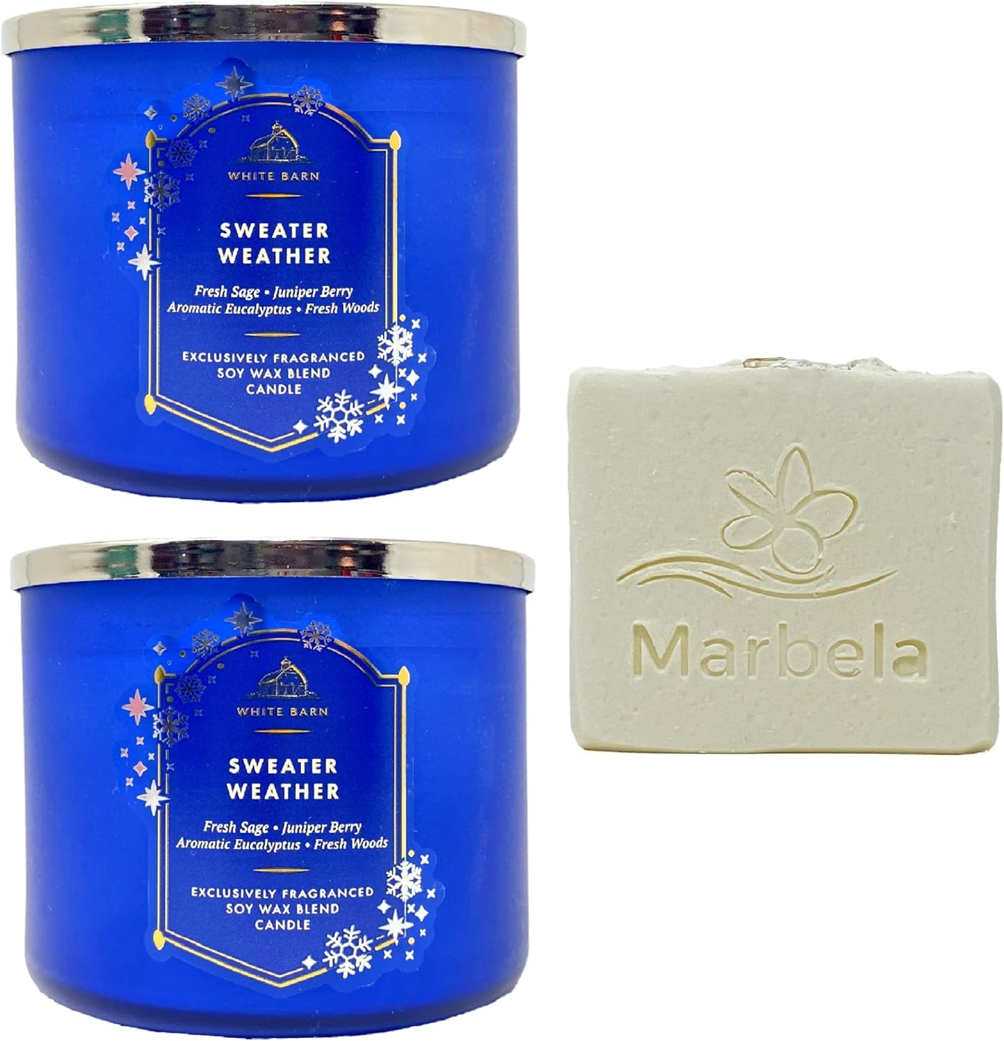 Bath & Body Works Sweater Weather 2 Pack 3-Wick Scented Candle Set with a Natural Oats Bar Soap