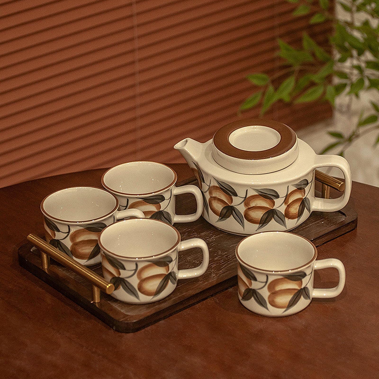 Juego de agua de té de cerámica retro para la tarde, taza simple para el hogar - Pipa