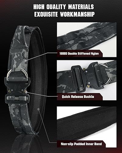 Miniatura 2 de Cinturón de liberación rápida Molle de 1.5 pulgadas interior y 1.9 pulgadas cinturón táctico resistente, Negro Cp